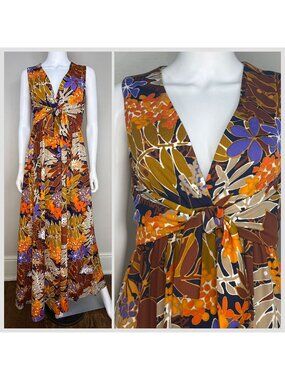 Vintage 1970s Tropical Floral Maxi Dress, Collectors Items by Anne Fogarty S/M